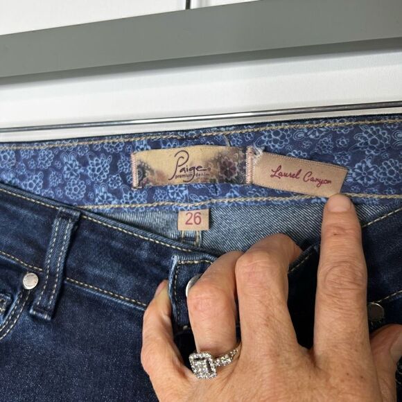 Paige Laurel Canyon Womens Denim Jeans Wide Leg Flared Blue Wash Size 26 - Picture 2 of 11